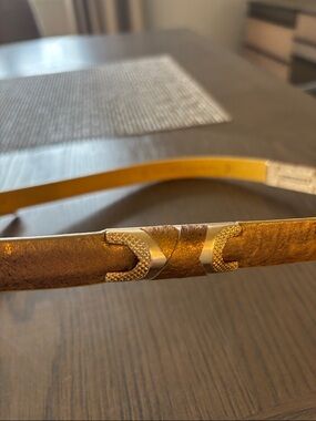 Elie Tahari Metallic Gold Slim Leather Belt